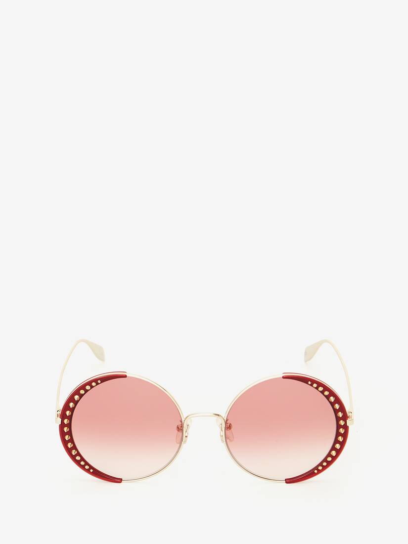 Gafas De Sol Alexander McQueen Studded Lens Round Mujer - Dorados/Rojos - Mexico 289-ZSHETO